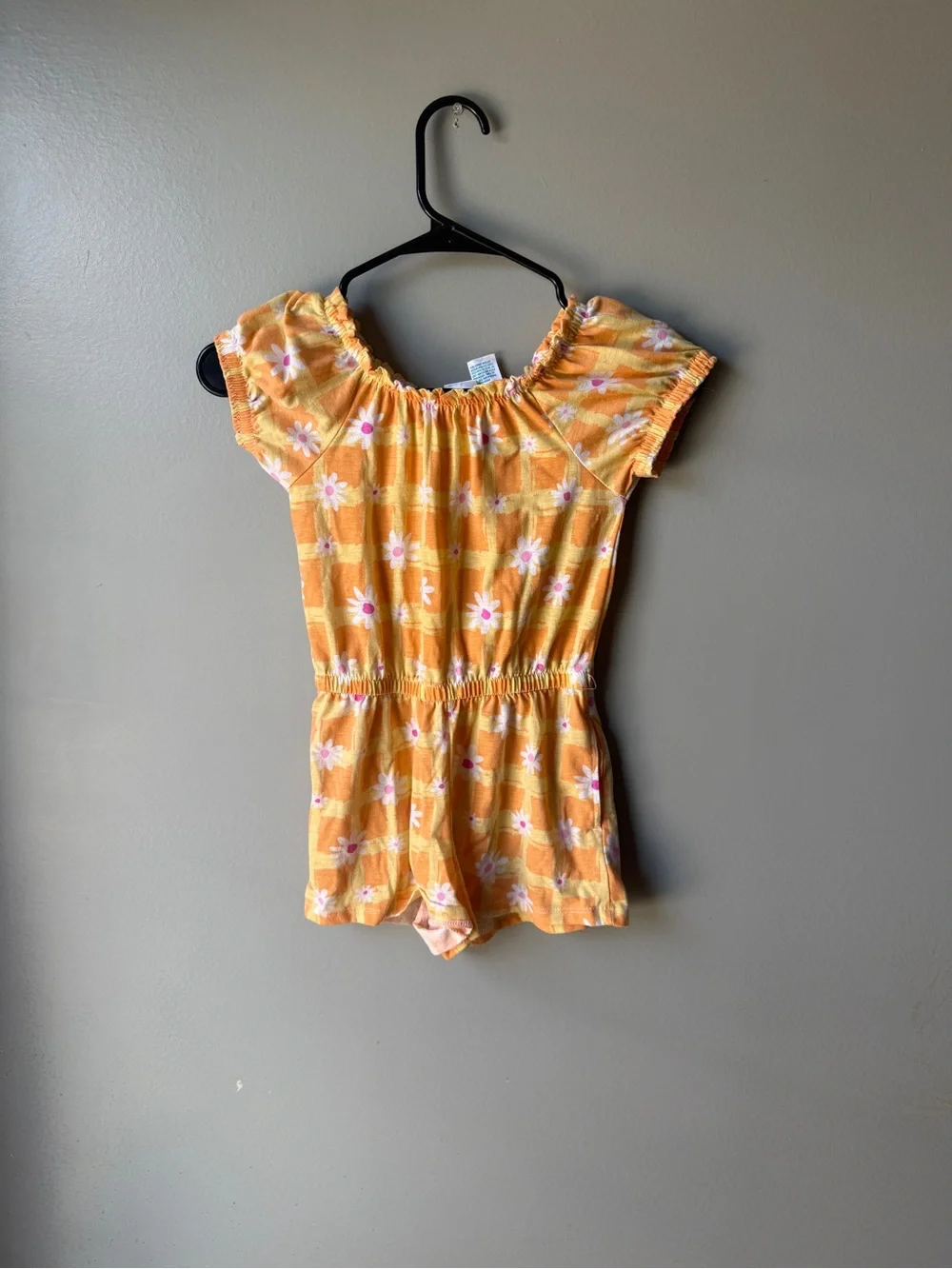 Girls Daisy Floral Romper Yellow Orange Summer Off Shoulder Size 7/8
